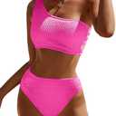 Pfreesea Bikini Sets for Women High Waisted 2 Piece Bestselling Swimsuit Ribbed One Shoulder Tummy Control Bathing Suit 2025, Pink, S