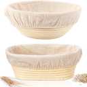 Sourdough Bread Baking Supplies, 2 Pack Banneton Bread Proofing Basket 10 inch Round & 10 inch Oval Proofing Bowls for Sourdough Bread with Liner Making Baking Fermentation Tools