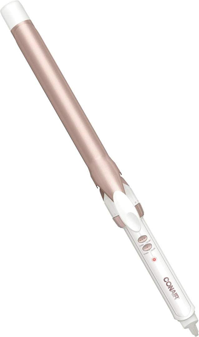 Conair Double Ceramic 1-Inch Long Barrel Curling Iron, 1-Inch Barrel Creates Classic Curls to Loose Waves, Hair Curler for Use on Short, Medium, & Long Hair, White/Rose Gold