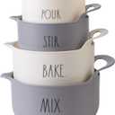 Rae Dunn Non-Slip Mixing Bowls - 4 Piece Nesting Plastic Mixing Bowl Set with Pour Spouts and Handles-Measurement Markings (Grey) (Gray)