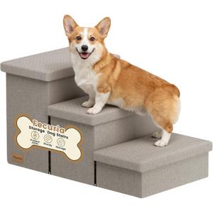 3-Step Wide Dog Stairs with Hidden Storage 18" H, Non-Slip Dog Steps for High Bed Couch Window Car, Jiont-Friendly Pet Stairs Ramp for Small/Medium/Large Old Dogs Cats Up to 220lbs, Grey