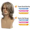 Mens Blonde Wig Natural Layered Short Blonde Side Part Synthetic Halloween Cosplay Costume Party Full Wigs for Male Guys