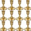 12PCS Brass Gold Taper Candle Holders Set, Vintage Metal Candlestick Holders for Dinner Room Table Centerpiece or Mantel Wedding Party Decor