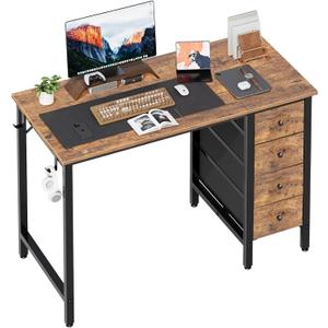 Lufeiya 47 inch Computer Desk with 4 Fabric Drawers, Reversible Writing Work Study Desk for Home Office Bedroom, Modern Simple Student PC Desks, Rustic Brown