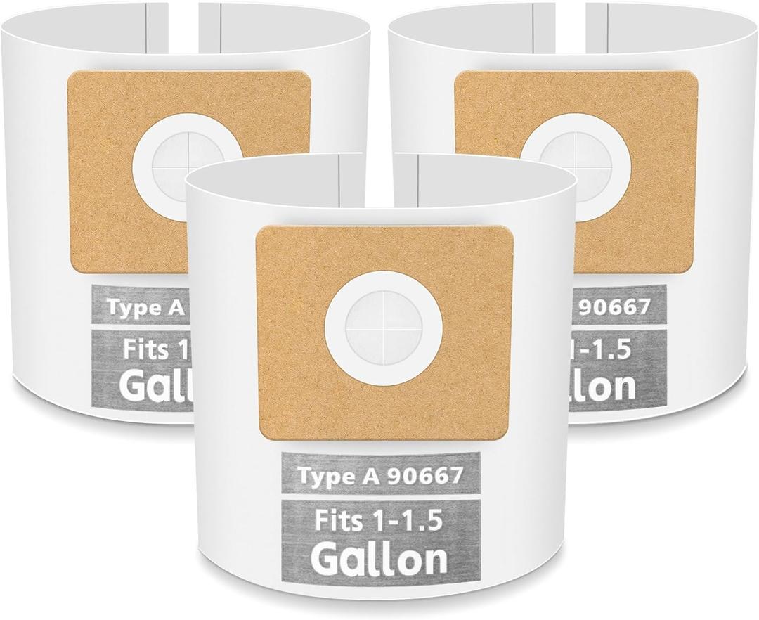 3 Pack Vacuum Bags Replacement for Shop Vac Bags 1-1.5 Gallon Type A 90667 9066700 9066733, PETOX High-Efficiency Disposable Vaccum Collection Filter Bags