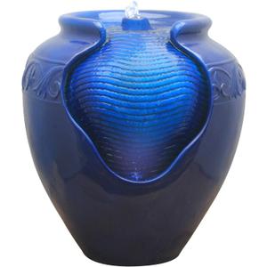 Teamson Home 16.96 in. Outdoor Glazed Pot Water Fountain with LED Lights, Built-in Pump to Create a Calming Oasis in Gardens, Landscaping, Patios, Balconies, Lawns, Royal Blue (17")