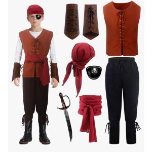 Kids Pirate Costume Boys Renaissance Set for Halloween Renaissance Festival Cosplay 4-12years, M