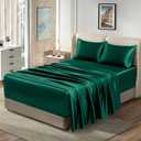 Homiest 4pcs Extra Deep Pocket Satin Sheets King Size Bed Set, 18-24 Inch Deep Pocket Bed Sheets Blackish Green Satin Sheet Set, Silky Satin Bedding Set Soft Fitted Sheet Set Fits Ultra Deep Mattress