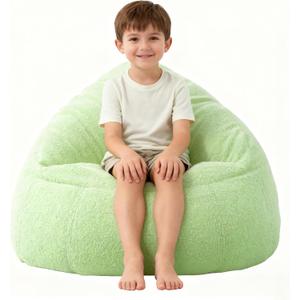 Bean Bag Chair Memory Foam Filled Kids Chairs Toddler Soft Sherpa Beanbag Chair Couch for Girls and Boys Adult Pets Dogs/Cats Lazy Beds S Light Green