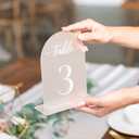 Frosted Arch Acrylic Table Numbers for Wedding Reception - 5" x 7" White Font Centerpiece Set with Holder Stands & Head Table Sign - Anniversary, Event, Party, Wedding set1-10