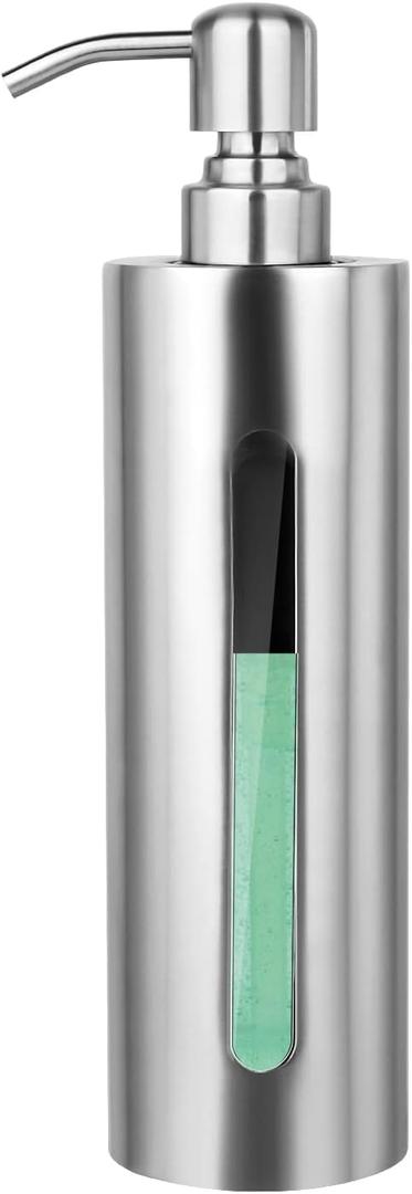 Stainless Steel Soap Dispenser, 7Oz Slim Rust Proof Liquid Soap Dispenser for Kitchen & Bathroom - Refillable Brushed Nickel Dispenser for Essential Oils and Shampoo