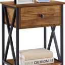 VECELO Nightstand, Bedside End Tables with Charging Station, USB Ports, Drawer Shelf, Night Stand for Bedroom Living Room 1-Pack, Brown