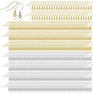 500 Pcs Stainless Steel Earring Hooks, Ear Hooks for Jewelry Making, Earring Making Supplies Kit, Ear Wires French Wire Hook, Colors with Silver and Gold