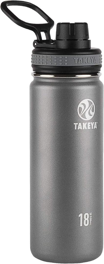 Takeya Originals 18 oz Vacuum Insulated Stainless Steel Water Bottle with Spout Lid, Graphite