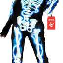 Morph Skeleton Costume Women, Skeleton Jumpsuit Womens, Halloween Costume Adult Women (Large, Blue)