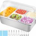 Cold Ice Food Serving Display tray 5 Pan 3 Ice Pack Clear Lid Cooled Condiment Serving Container Dispenser Cold Serving Buffet Server Cooler Spice Food Display Rack Sauce Organizer forParties