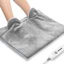 Electric Heated Foot Warmer Soft Flannel Foot Heater with 2h Auto Off & 3 Heat Levels Full Body Use Heating Pad for Feet, Abdomen, Cramps, Pain Relief Pocket Design 16" x 22" Grey