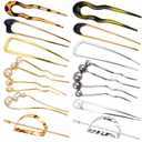 12 PCS French Hair Pins for Women, French Twist Hair Pins U-Shaped Pearl French Pins for Bun and Updo Hair Styling Pins, Metal Hair Fork Hair Accessories for All Hair Types