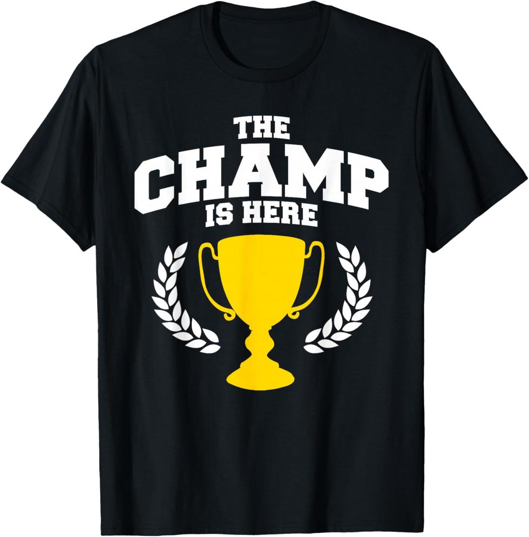Miftees The Champ is Here Black Classic Fit Collarless Crew Neck Short Sleeve T-Shirt - Men's Small