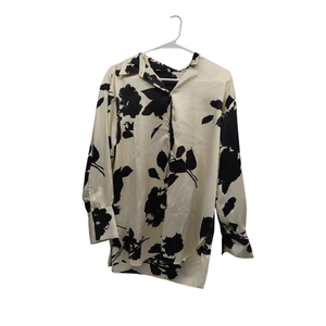 Zara Top White Black Floral Print S