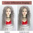 Fencca Long Curly Synthetic Wigs, Dark Grey Silver wigs for white women 26 Inch Heat Resistant Fiber Natural Wavy Style for Women, Daily Party Use