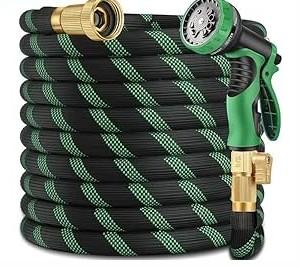 100 ft Heavy Duty Garden Hose  Super Flexible Leader Water Hose with 10 Pattern Spray Nozzle,Hybrid Rubber Hose Car Wash Pipe,3/4'' Solid Brass Conne