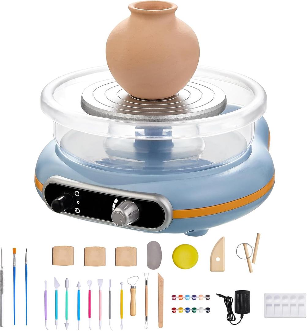 Funspire Pottery Wheel for Kids,mini Pottery Wheel for Children and Beginners - 4.7-inch Electric Pottery Wheel with Adjustable Speed, Low Noise, Precise Control, Includes 16 Pottery Tools