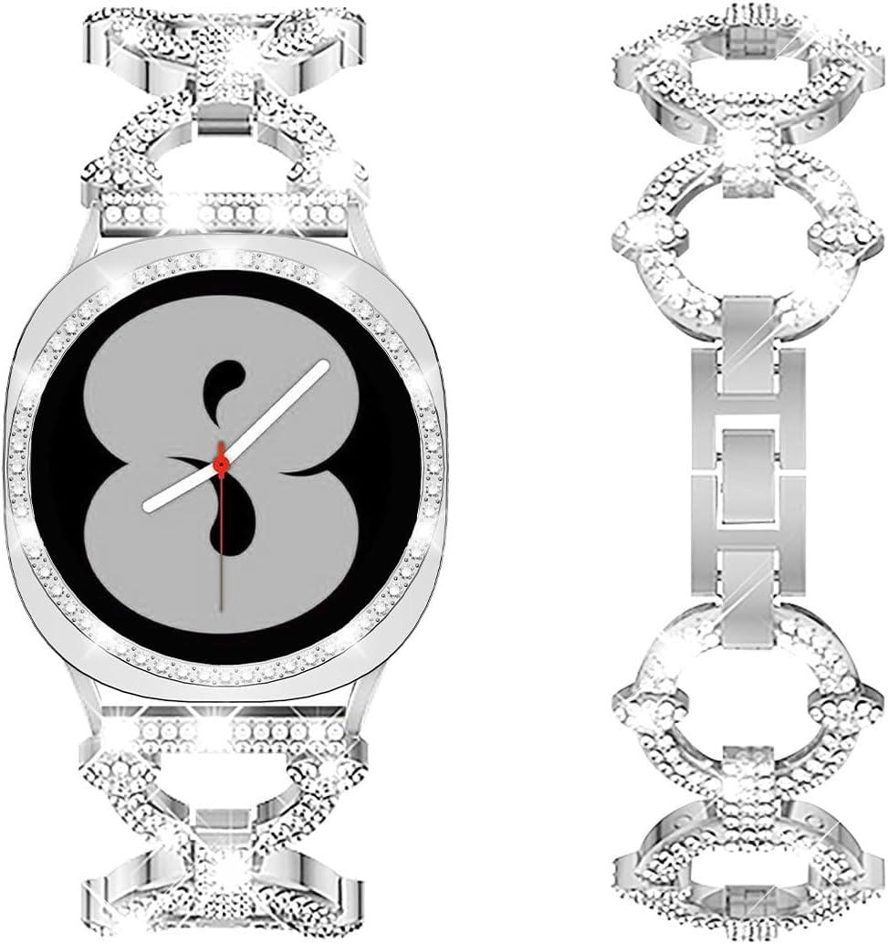 Mesime Bling Bands Compatible with Samsung Galaxy Watch 8/7 40mm 44mm, 20mm Stylish Replacement Strap Galaxy Watch 8/7 Band with Rhinestone Protective Case for Women (Silver)