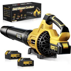 Leaf Blower Cordless, 650CFM & 3 Speed Levels, Electric Cordless Leaf Blower with 2 * 5.0Ah Battery Powered, Blowers for Lawn Care, Yard, Blowing Leaves, Dust, Snow (Yellow)