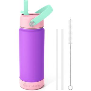 Fimibuke Kids Insulated Water Bottle, 18oz BPA FREE 18/8 Stainless Steel Kids Cup with Straw Travel Tumbler Double Wall Vacuum Leak Proof Toddler Water Bottle for School Boys Girls(1 Pack, Amethyst)