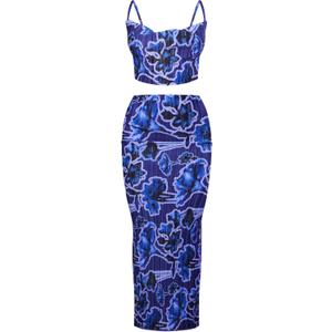 Women's Summer 2 Piece Beach Outfit Casual Sleeveless Pleated Cropped Tank Top High Waisted Maxi Skirt Set (Medium, Navy)