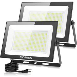 MORSEN 200W Flood Lights Outdoor, 30000lm Bright LED Work Light with Plug, 6500K Daylight White LED Flood Lighting, IP66 Waterproof Security Yard Lights for Yard Garage Stadium 2 Pack