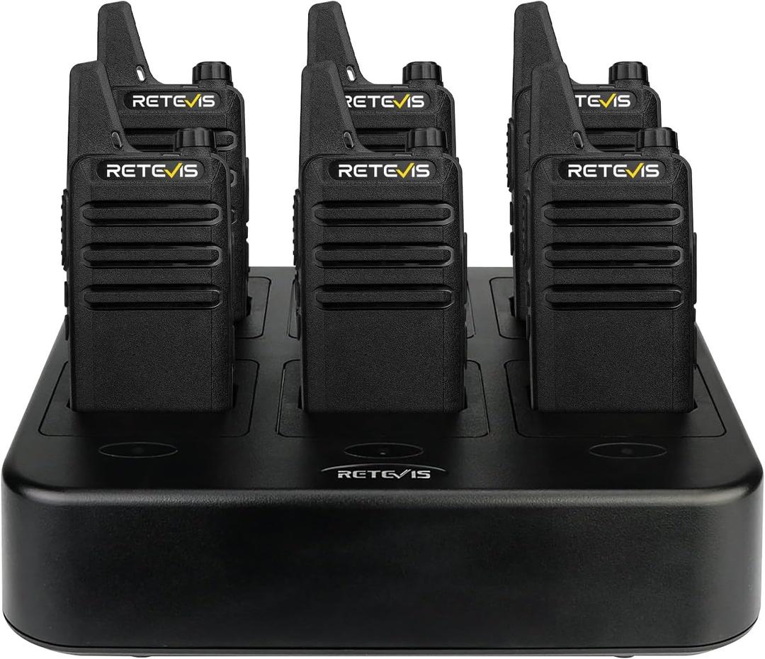 Retevis RT22 Walkie Talkies Rechargeable Hands Free 2 Way Radios Two-Way Radio(6 Pack) with 6 Way Multi Gang Charger