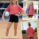 Oakgarden Girls' Shirts 5-14 Years Oversized Short Sleeve Summer T-Shirts V Neck Drop Shoulder Top Kids Casual Basic Cute Tee (Red)