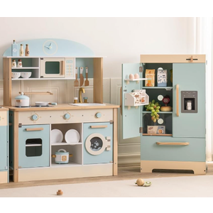 ROBOTIME Wooden Play Kitchen, Toddler Kitchen Playset with Fridge & Kids Kitchen, Playset Gift for 3+ Year Old Boys & Girls (Toy Kitchen Sets)