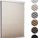MYshade Blackout Cordless Cellular Shades Honeycomb Shade for Indoor Windows Room Darkening Blinds for Home Office Pull Down Window Shades Easy to Install 21 inch Wide, H36 Pleated Shade Beige