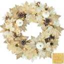 Fall Wreath with Lights 22 Inch - Fall Wreaths for Front Door Thanksgiving Halloween with Fall Home Decorations Autumn Wreath for Indoor Outdoor Wall Festival Decor (White)