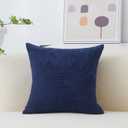 Home Brilliant Euro Sham Striped Decorative Corduroy Pillow Cover 24x24 Velvet Large Couch Throw Pillow Cover for Bedroom, 24 inch (60cm), Navy Blue