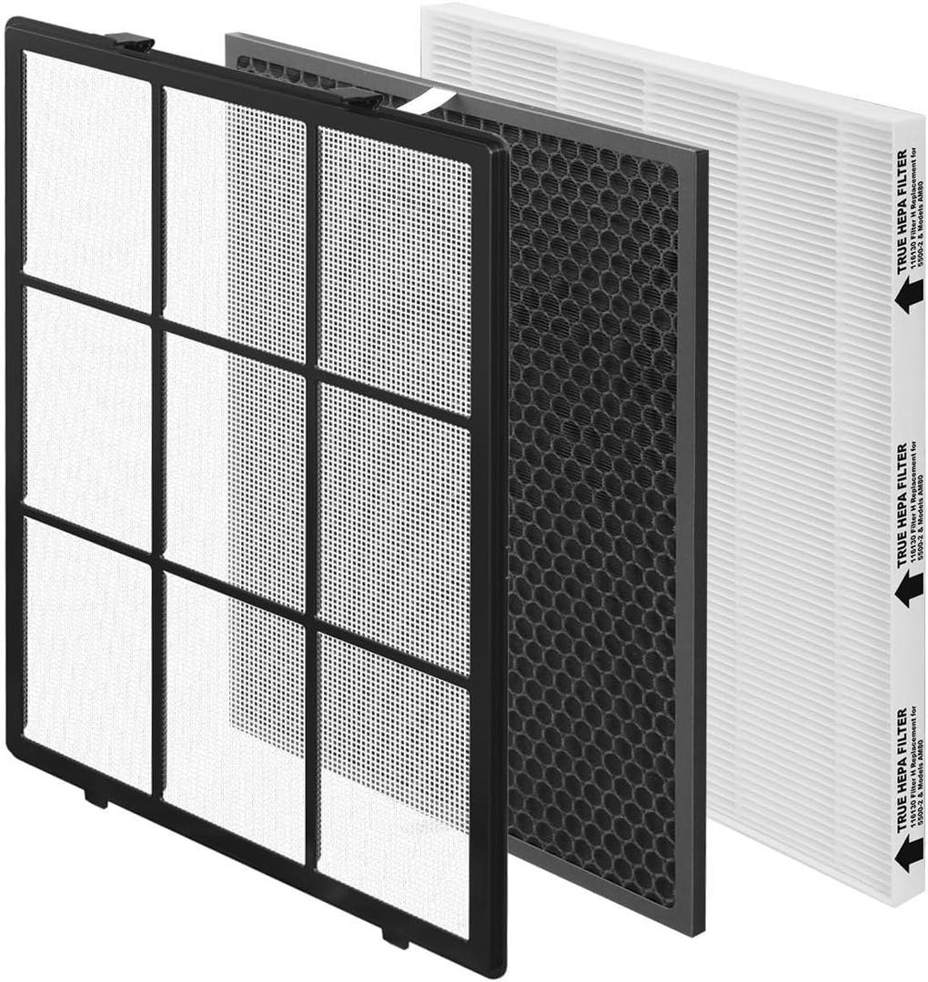 SAKEGDY 116130 Replacement Filter H fit for Winix 5500-2 Air Cleaner Purifier and Winix AM80, Package Contain 1 Washable Pre-Filter+1 Premium Filter+1 Activated Carbon Filter Combo Pack