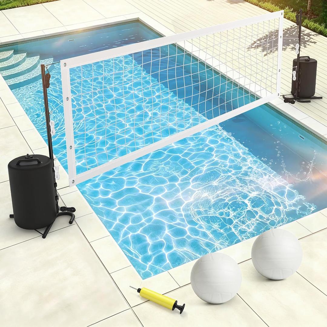 Pool Volleyball Set, 15-32 FT Net for Inground Pools, No Drilling