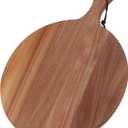 Acacia Wood Round Cutting Board with Handle Wooden Charcuterie Board Wood Pizza Peel, Decorative Serving Board and Platter for Cheese, Bread, Fruits, Vegetables, Kitchen Chopping, Food Prep16.3" x 12"
