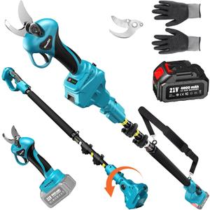 Seesii 2-in-1 Electric Pruning Shears with Pole, 15Ft Reach, 1.2" Cutting Diameter, 21V 4000mAh Battery, Cordless Pruner with Brushless Motor for Orchard, Flower, Branch, Tree Trimming