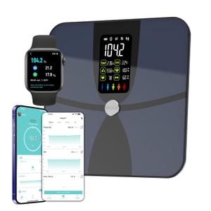 WGGE Smart Body Weight Scale, Digital Smart Bathroom Scale with Mobile App, Large LCD Display Screen,17 Body Composition Metrics BMI, Body Fat Tracking, Heart Rate, Baby Mode,400lb/180kg