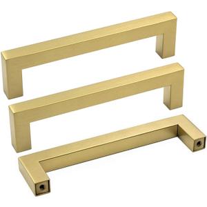 goldenwarm Brushed Brass Cabinet Handles Drawer Pulls - LSJ12GD128 Cabinet Bar Handle Pull Pack of 50 Modern Knobs for Dresser Drawers Furniture Cupboard Door Handles 5in Hole Centers