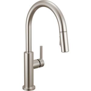 Delta Nicoli Brushed Nickel Kitchen Faucet with Pull Down Sprayer, Modern Single Hole Kitchen Sink Faucet, Single Handle, Stainless Steel 19867LF-SS