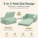Toddler Couch for Kids, 2-in-1 Kids Fold Out Couch with Flip Open Sofa Lounger, Soft Flannel Kids Sofa Chair for Playroom Bedroom, Green