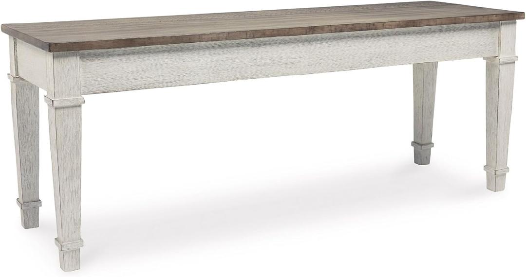 Signature Design by Ashley Skempton Farmhouse Storage Bench, Distressed Finish, Seat With Hidden Storage, Wood, 48" W x 15" D x 18.5" H, White & Light Brown