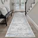 Soalmost Washable Runner Rug, 2'6" x 8' Non-Slip Kitchen Vintage Foldable Hallway Runners for Entryway, Laundry, Bedroom, Grey