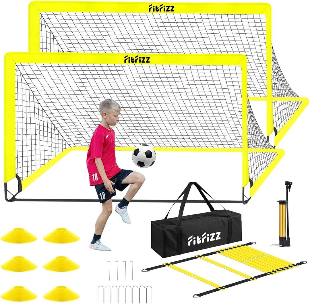 Soccer Goal, Soccer Goals for Backyard, 6x4 Ft Portable Pop Up Soccer Net Set, Soccer Training Equipment with Soccer Ball, Ladder and Cones (Yellow)