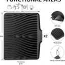 TIKNIK Silicone Dish Drying Mat, Stone Drying Mat for Kitchen Counter with Built-In Drain, Non-Slip Drain Pad with Built-in Drain, Heat Resistant Stone Drying Mat, Hangable, Black-2pcs, 20" x 15"
